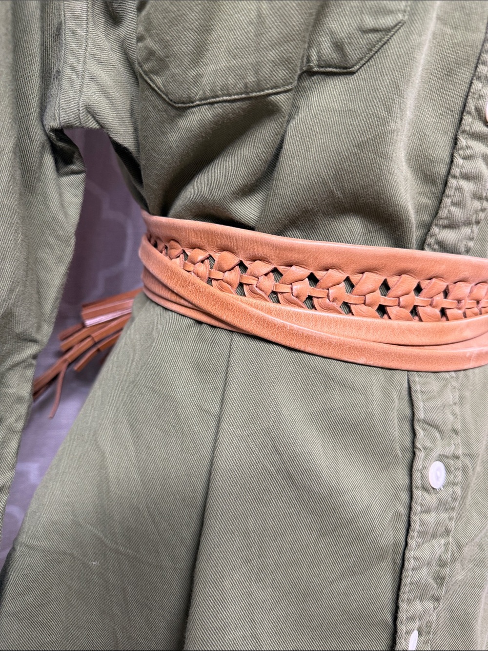 Ada Tan Leather Fringe Wrap Belt one size 80” long - Picture 3 of 5